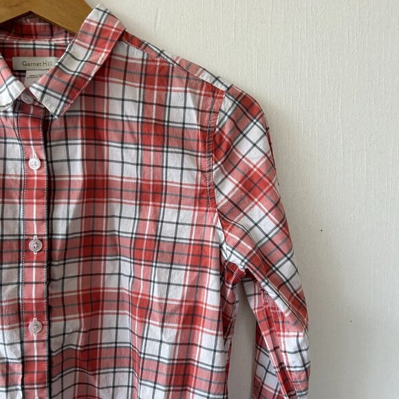 Garnet Hill Blouse Womens Size 4 Red Plaid Collared Button Front Top - Picture 2 of 5